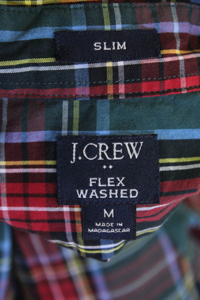 J Crew Mens Plaid Flex Washed Button Down Shirt Green Red Cotton Size Medium