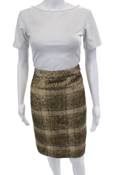 J Crew Collection Womens Metallic Wool Pencil Skirt Gold Size 4