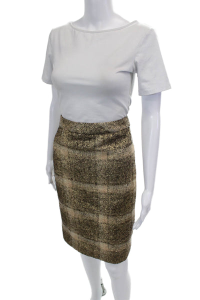 J Crew Collection Womens Metallic Wool Pencil Skirt Gold Size 4
