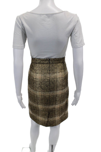 J Crew Collection Womens Metallic Wool Pencil Skirt Gold Size 4