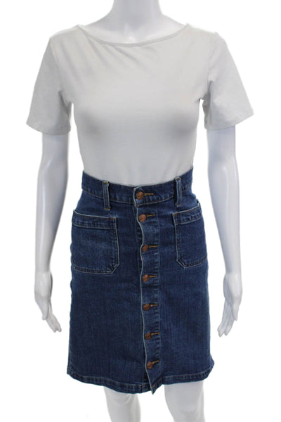 J Crew Womens Cotton Button Down Midi Pencil Skirt Medium Wash Blue Size 28