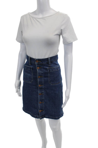 J Crew Womens Cotton Button Down Midi Pencil Skirt Medium Wash Blue Size 28