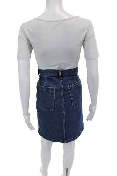J Crew Womens Cotton Button Down Midi Pencil Skirt Medium Wash Blue Size 28