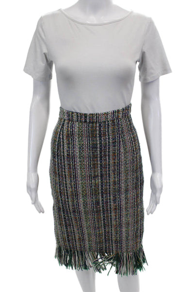 Maeve Anthropologie Womens Woven Fringe Hem Midi Pencil Skirt Multicolor Size 10