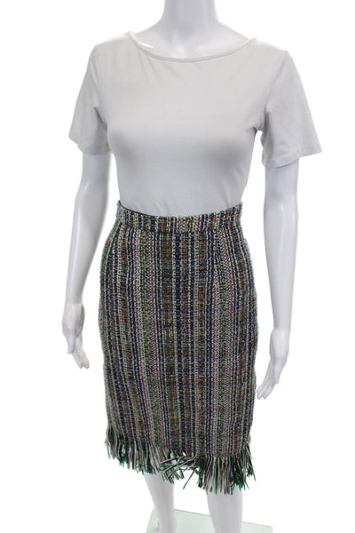 Maeve Anthropologie Womens Woven Fringe Hem Midi Pencil Skirt Multicolor Size 10