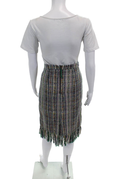 Maeve Anthropologie Womens Woven Fringe Hem Midi Pencil Skirt Multicolor Size 10