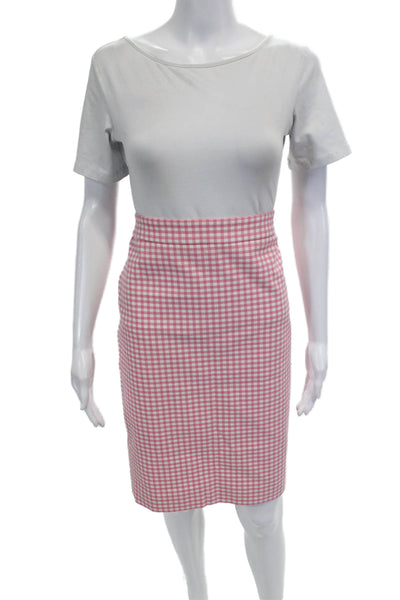 J Crew Womens Check Print Cotton Straight No 2 Pencil Skirt Pink White Size 6