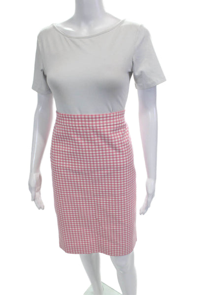 J Crew Womens Check Print Cotton Straight No 2 Pencil Skirt Pink White Size 6