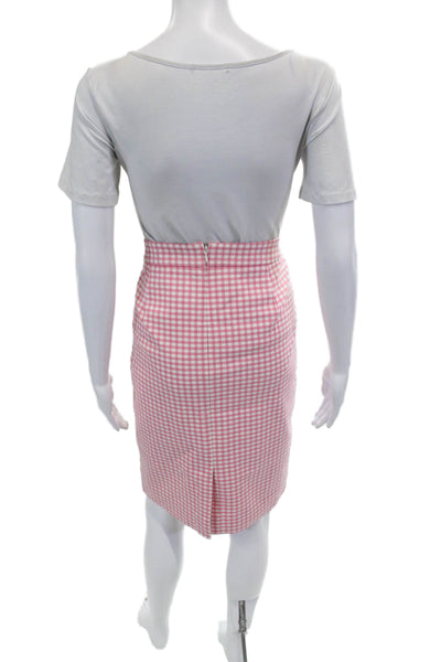 J Crew Womens Check Print Cotton Straight No 2 Pencil Skirt Pink White Size 6