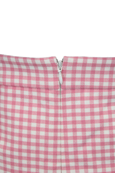 J Crew Womens Check Print Cotton Straight No 2 Pencil Skirt Pink White Size 6
