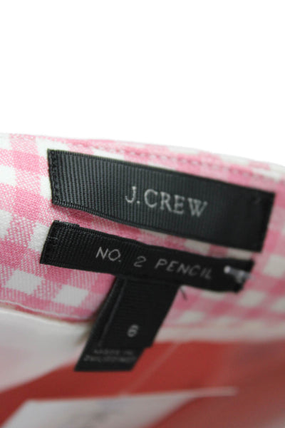 J Crew Womens Check Print Cotton Straight No 2 Pencil Skirt Pink White Size 6
