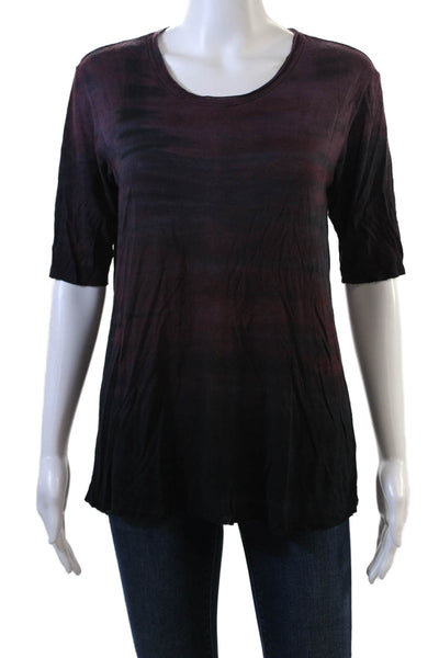 Raquel Allegra Womens Short Sleeve Ombre Striped TShirt Purple Size 0