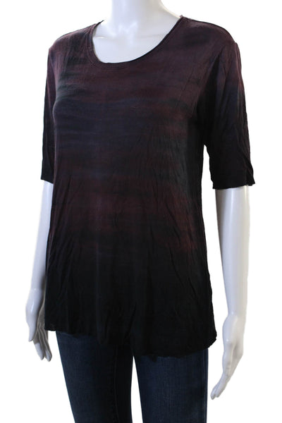 Raquel Allegra Womens Short Sleeve Ombre Striped TShirt Purple Size 0