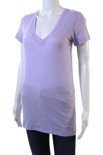 Pink Womens Cotton Short Sleeve V-Neck Basic T-Shirt Light Purple Size S