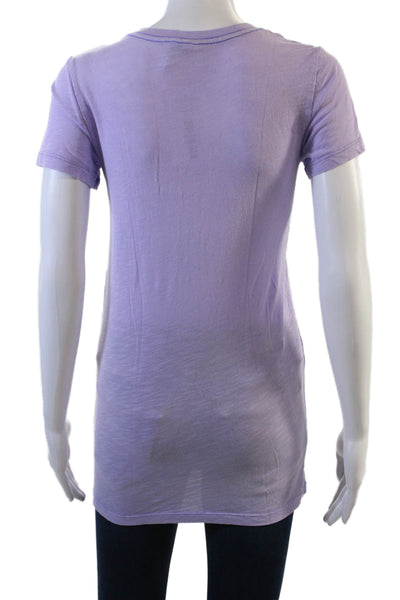 Pink Womens Cotton Short Sleeve V-Neck Basic T-Shirt Light Purple Size S