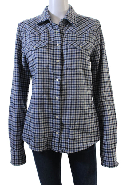 Gap Womens Cotton Plaid Print Collared Button Down Shirt Blue Size S Tall