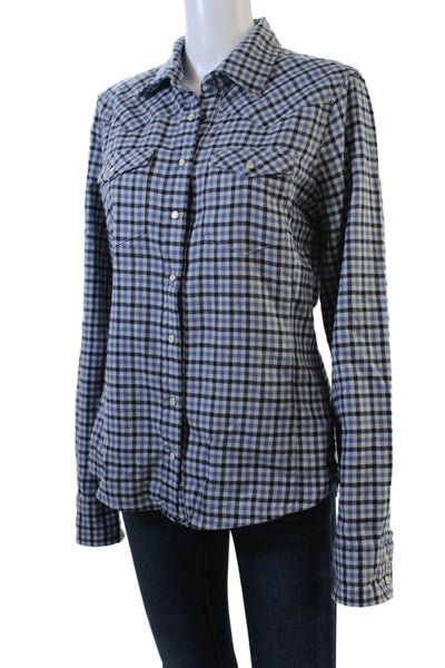Gap Womens Cotton Plaid Print Collared Button Down Shirt Blue Size S Tall