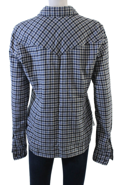 Gap Womens Cotton Plaid Print Collared Button Down Shirt Blue Size S Tall