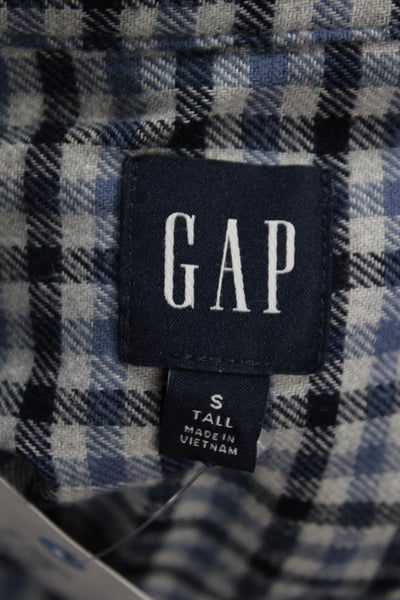 Gap Womens Cotton Plaid Print Collared Button Down Shirt Blue Size S Tall
