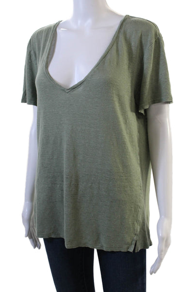 Unsubscribed Womens Linen Round Neck Short Sleeve Casual T-Shirt Green Size M
