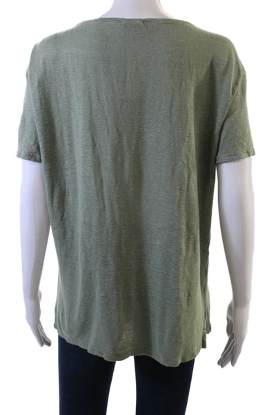 Unsubscribed Womens Linen Round Neck Short Sleeve Casual T-Shirt Green Size M