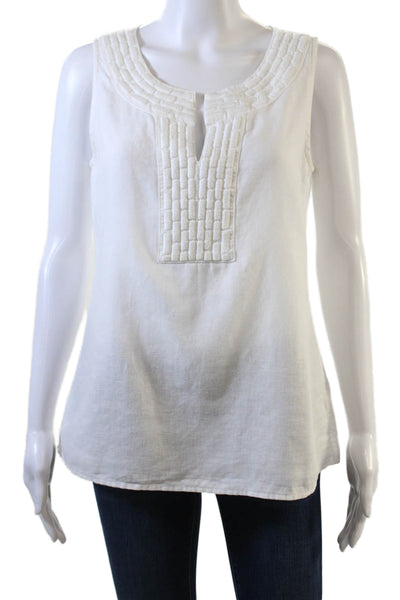 Banana Republic Womens Linen Embroidered Detail Sleeveless Blouse White Size XS