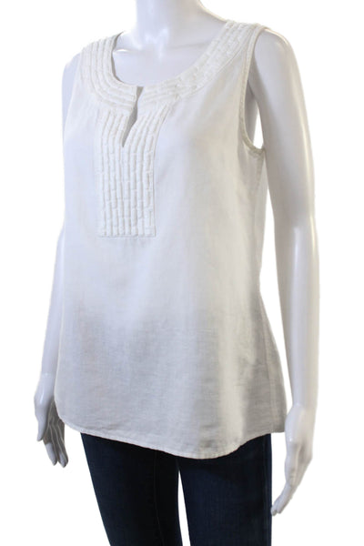 Banana Republic Womens Linen Embroidered Detail Sleeveless Blouse White Size XS