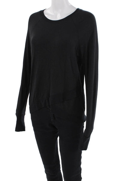 Athleta Womens Long Sleeves Crew Neck Asymmetrical Sweatshirt Black Size Small