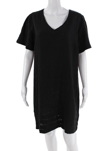 Nicole Miller Original Womens Linen V Neck Short Sleeves Dress Black Size Large