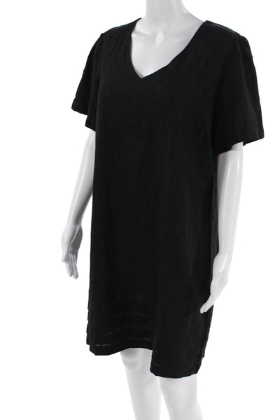 Nicole Miller Original Womens Linen V Neck Short Sleeves Dress Black Size Large