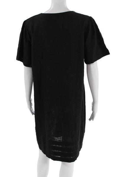 Nicole Miller Original Womens Linen V Neck Short Sleeves Dress Black Size Large