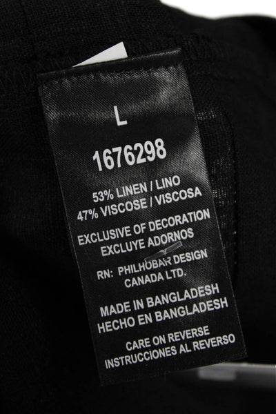Nicole Miller Original Womens Linen V Neck Short Sleeves Dress Black Size Large