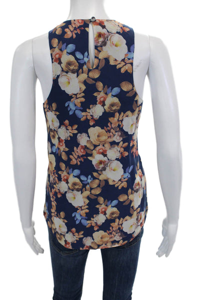 J Crew Silk Floral Print Round Neck Sleeveless Pullover Blouse Blue Size 10
