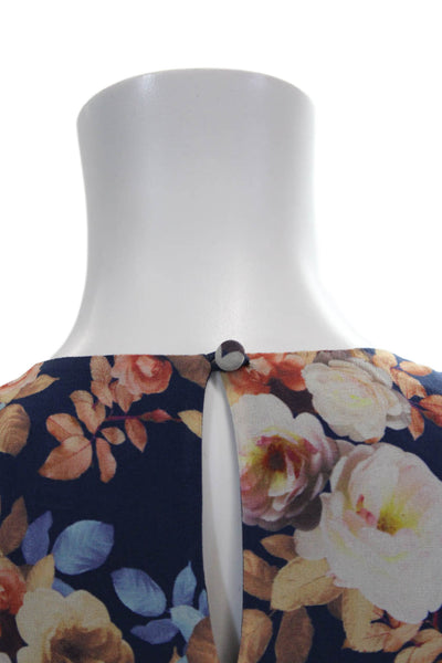 J Crew Silk Floral Print Round Neck Sleeveless Pullover Blouse Blue Size 10