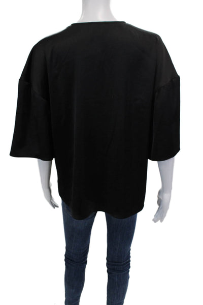 Nordstrom Womens Shiny V-Neck Short Sleeve Pullover Blouse Black Size M