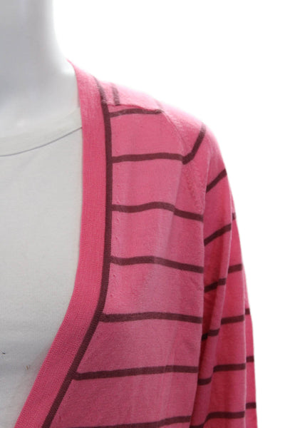 J Crew Womens Merino Wool Striped Print Button Up Cardigan Sweater Pink Size M