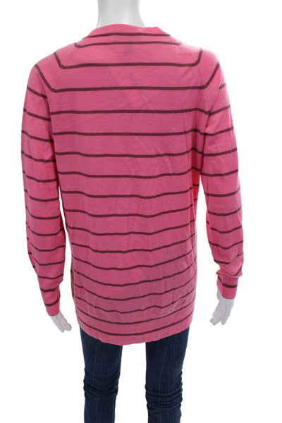 J Crew Womens Merino Wool Striped Print Button Up Cardigan Sweater Pink Size M