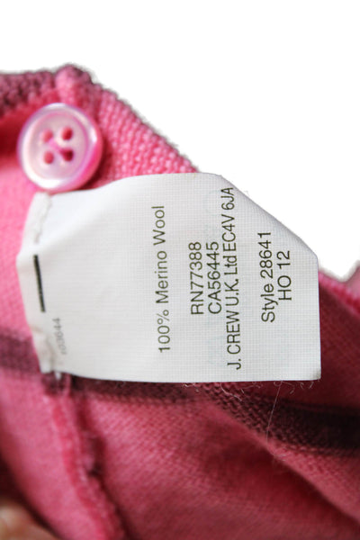 J Crew Womens Merino Wool Striped Print Button Up Cardigan Sweater Pink Size M