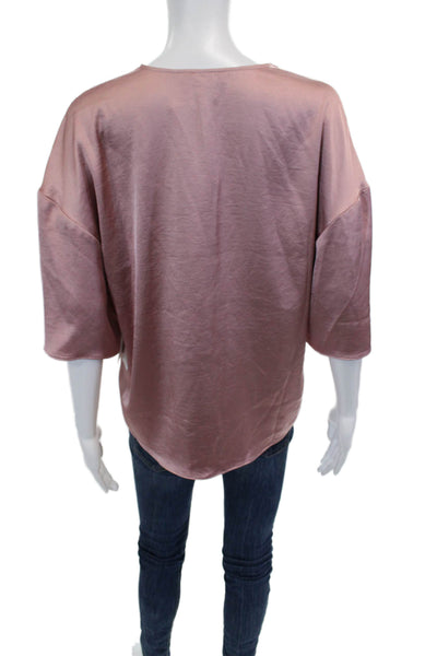 Nordstrom Womens Shiny V-Neck Short Sleeve Blouse Pink Zephyr Size M