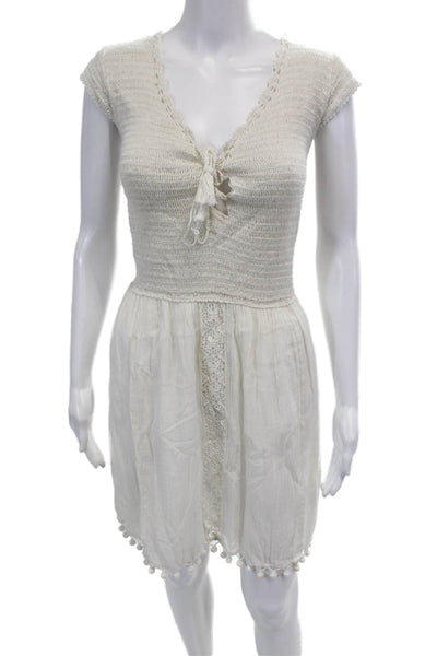 Joie Womens Sleeveless V Neck Open Knit Shift Dress White Cotton Size Large