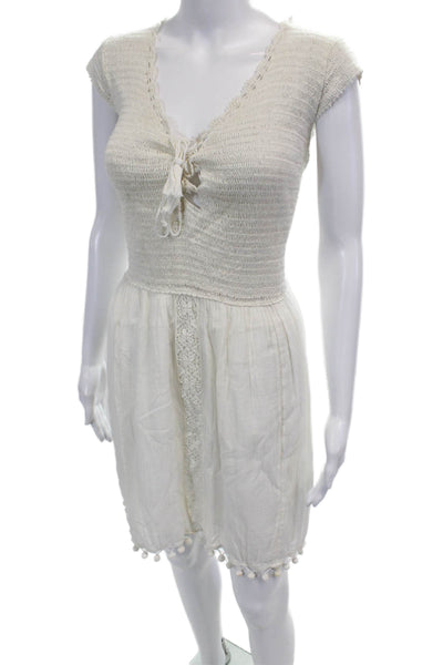 Joie Womens Sleeveless V Neck Open Knit Shift Dress White Cotton Size Large