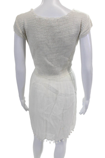 Joie Womens Sleeveless V Neck Open Knit Shift Dress White Cotton Size Large
