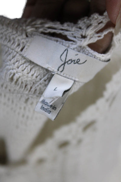 Joie Womens Sleeveless V Neck Open Knit Shift Dress White Cotton Size Large