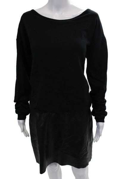 Bailey 44 Womens Long Sleeve Scoop Neck Faux Leather Trim Dress Black Size Large