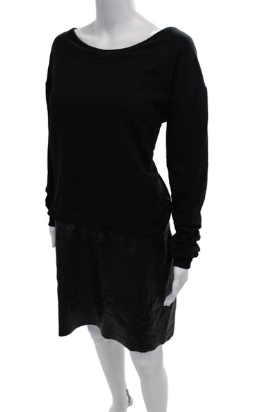 Bailey 44 Womens Long Sleeve Scoop Neck Faux Leather Trim Dress Black Size Large