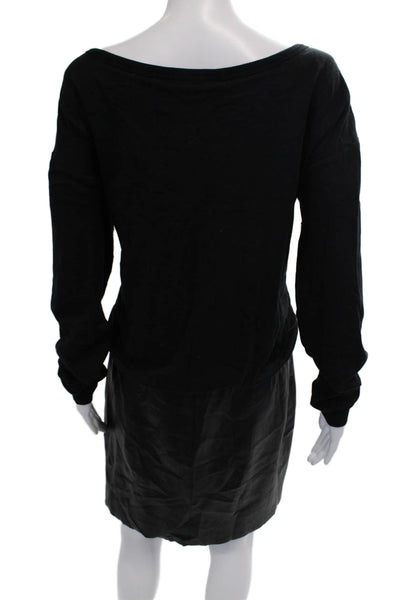 Bailey 44 Womens Long Sleeve Scoop Neck Faux Leather Trim Dress Black Size Large