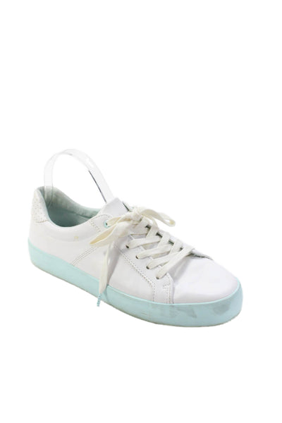 Bershka Womens Lace Up Round Toe Low Top Sneakers White Blue Leather Size 41