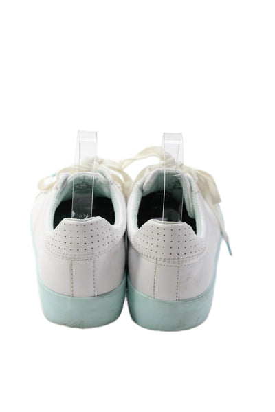 Bershka Womens Lace Up Round Toe Low Top Sneakers White Blue Leather Size 41