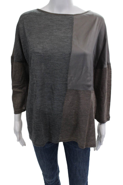 Fabiana Filippi Womens Round Neck Paneled Detail Long Sleeve Blouse Gray Size XL