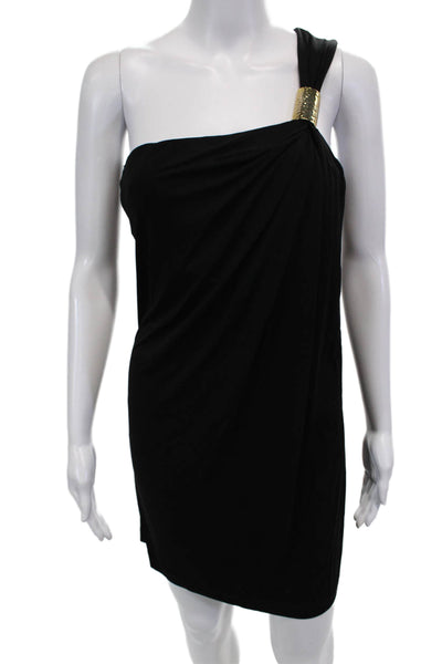 Michael Kors Womens Geometric Accent One Shoulder Mini Dress Black Size 8